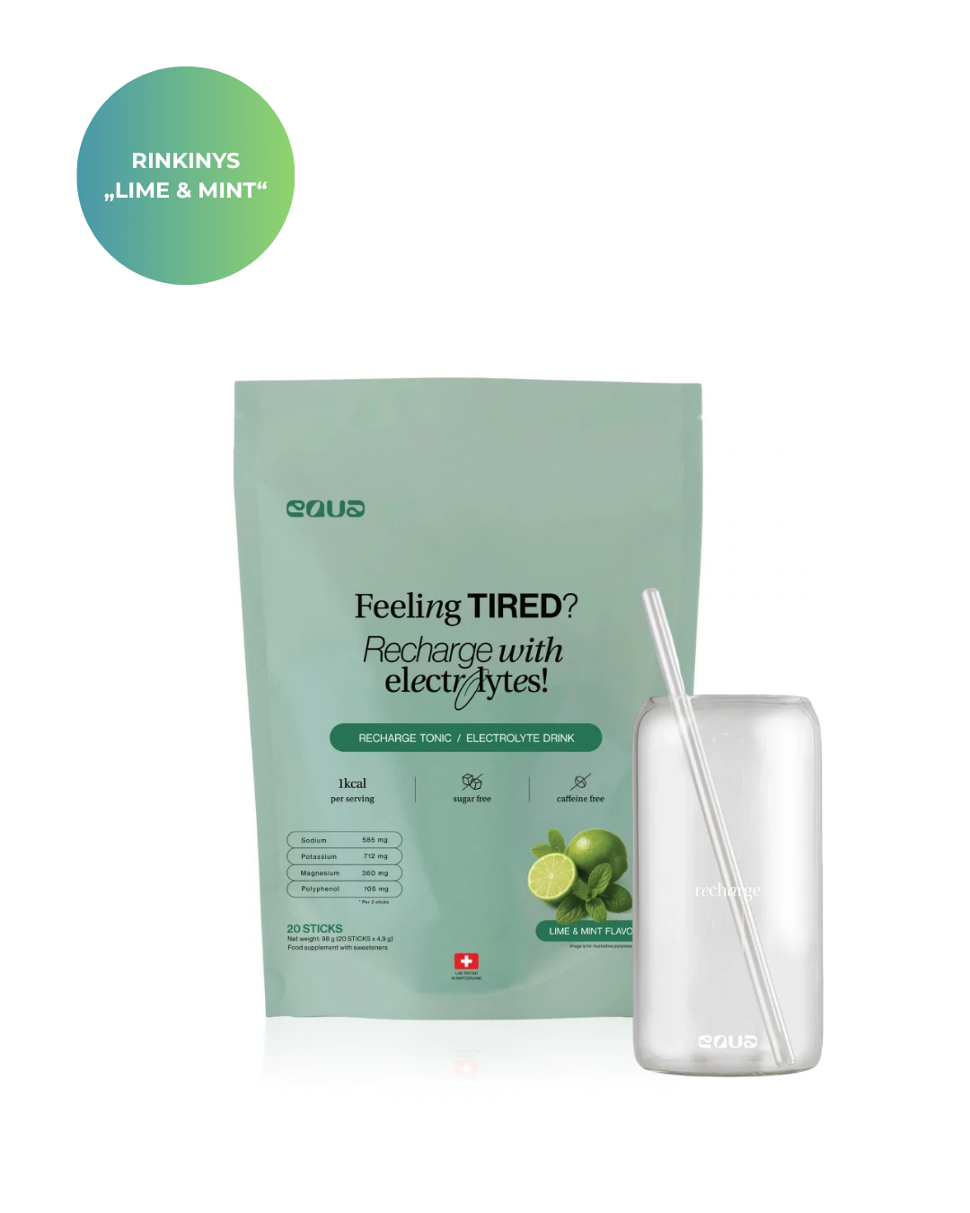Elektrolitų ir stiklinės rinkinys "Lime & Mint"
