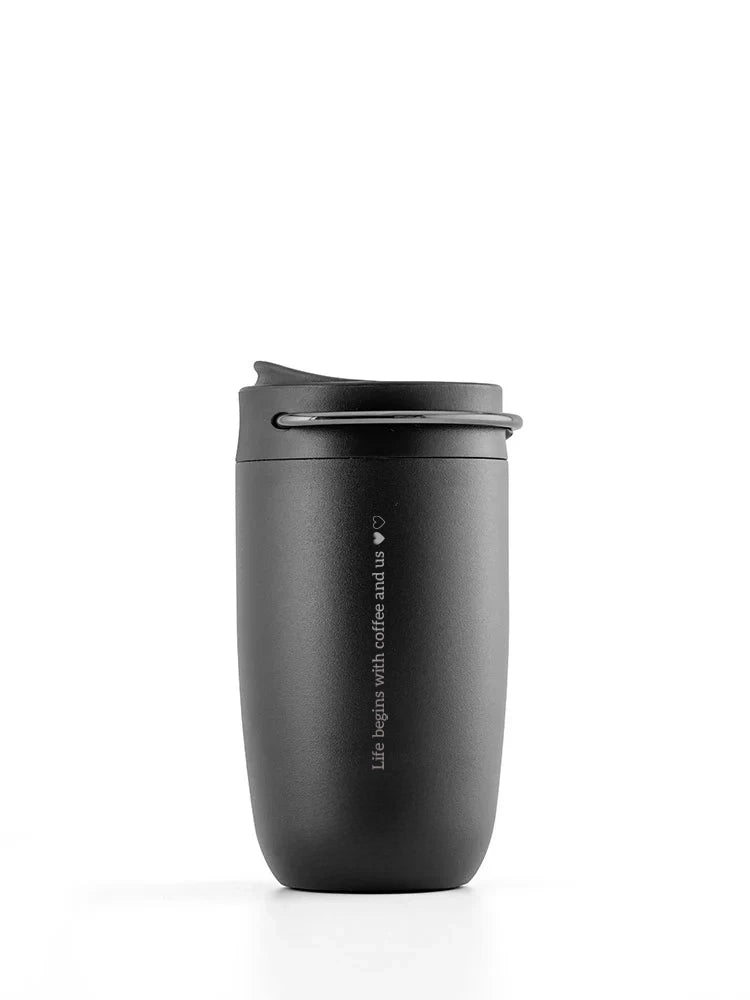 Puodelis BLACK "Life Begins with Coffee and Us"